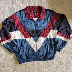 Vintage retro 1721 Sportclub windbreaker blue, maroon, black, and white size XL